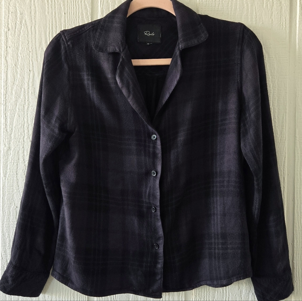 Rails Classic Black Plaid Flannel Button Down Coastal Grunge Cropped Rayon